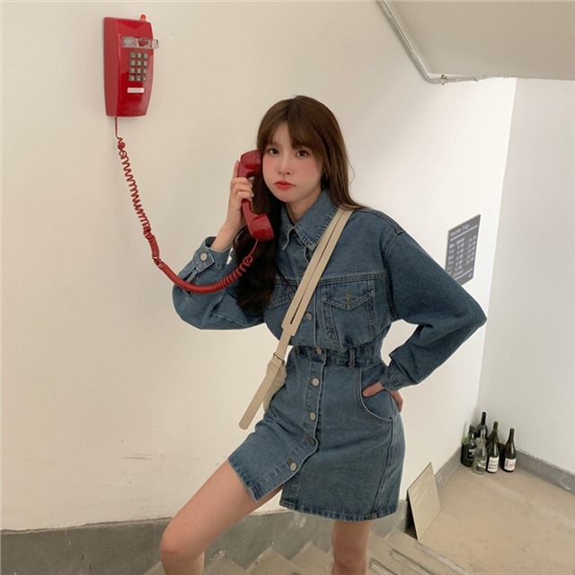 デニム 長袖 ワンピース レトロ ミニ丈 キュート 可愛い カジュアル ウエストマーク レディース 取寄 発送目安14 21日営業日 Laff Store 会社情報 納期の確認をお願いします