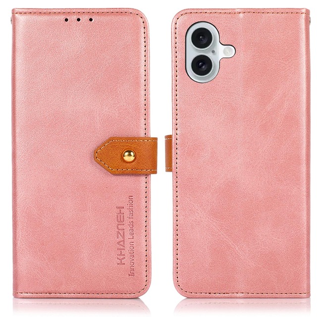 For iPhone 16 ケース 手帳型 For アイフォン 16 カバー 財布型 高級PUレザー 耐衝撃 マグネット式ボタン スピーカーホール付き カード収納 大容量 3枚 横置きスタンド機能 ストラップホール有り 耐摩擦 Ayakumo ピンク