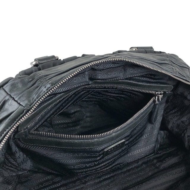 PRADA プラダ ハンドバッグ ブラック トライアングルロゴ レザー ギャザー vintage ヴィンテージ オールド g8wpjj