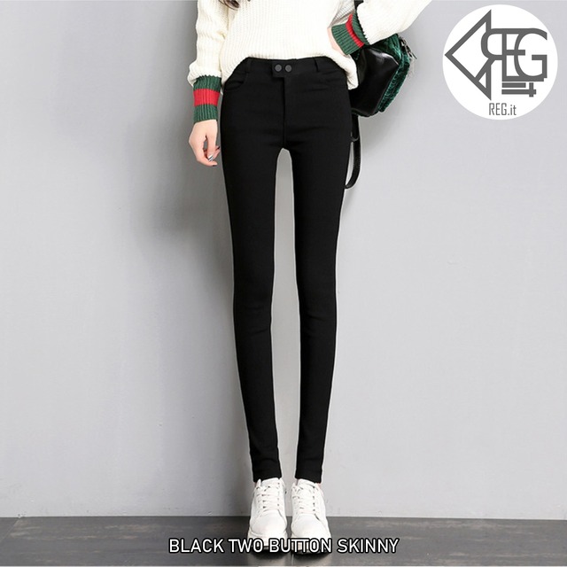 【REGIT】【即納】 BLACK TWO BUTTON SKINNY 韓国ファッション スキニー 細見えパンツ パンツ スリム 美脚効果パンツ 10代20代