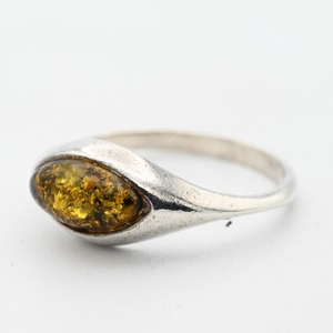 Oval Amber Top Slender Design Ring #13.5 / Denmark