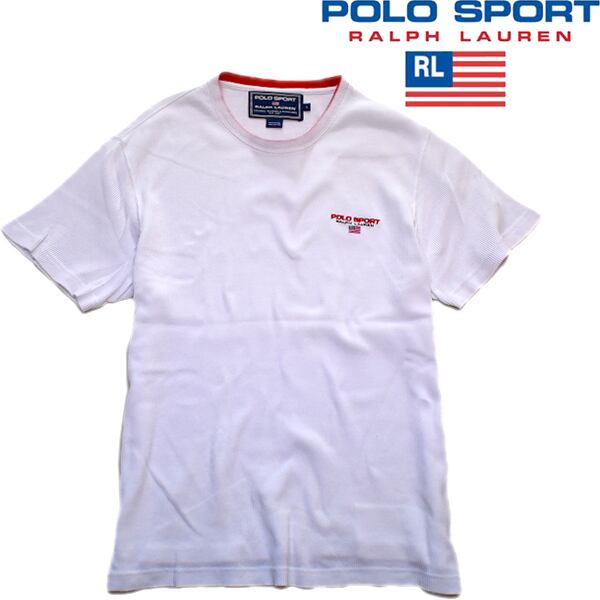 1点物◇ラルフローレンPOLOポロスポーツ半袖リブ白Tシャツ古着メンズL