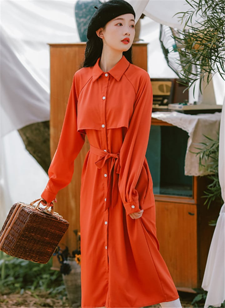初秋 ファッション カジュアル 文学 レトロ エレガント 中・長セクション ワンビース 小さい新鮮な