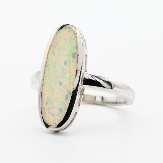 White Opal Inlay Oval Top Statement Ring #14.5 / Denmark