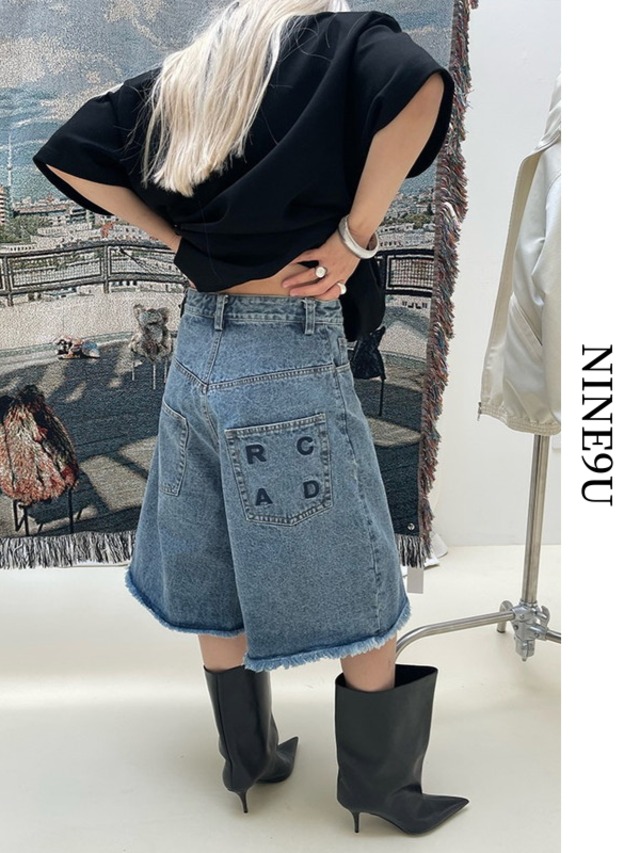 【新品•未使用】nine9u denim cut-off pants ブルー