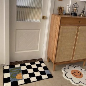 【CARPET】レトロチェック柄フラワーカーペット