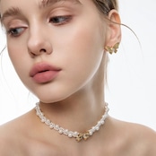 Pearl love ribbon necklace【N007】