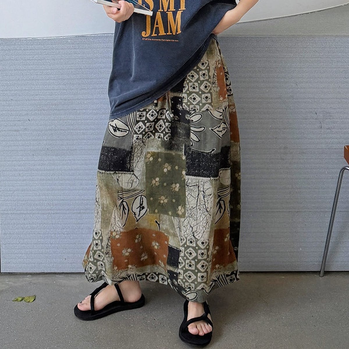 print multi color long skirt k-0236