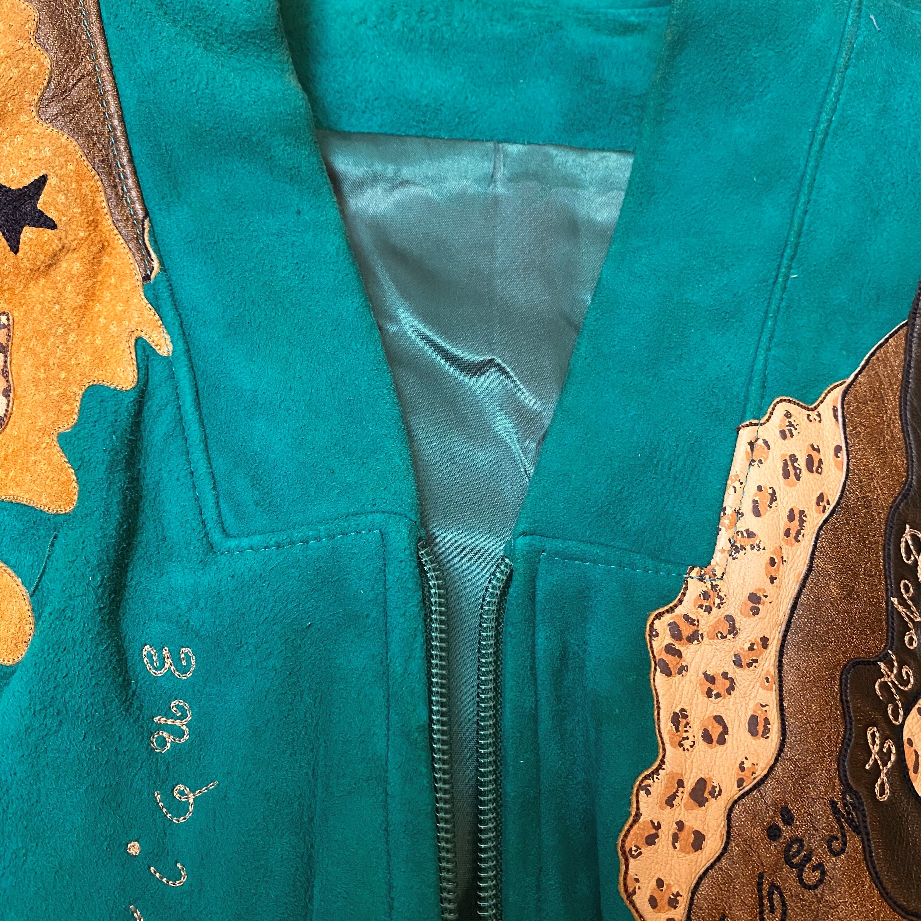 vintage JEAN-CLAUDE JITROIS green leather patch design jacket