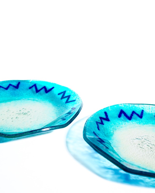 Blue Glass Plate with Geometric Pattern