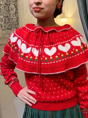80’s heart & flower red sweater