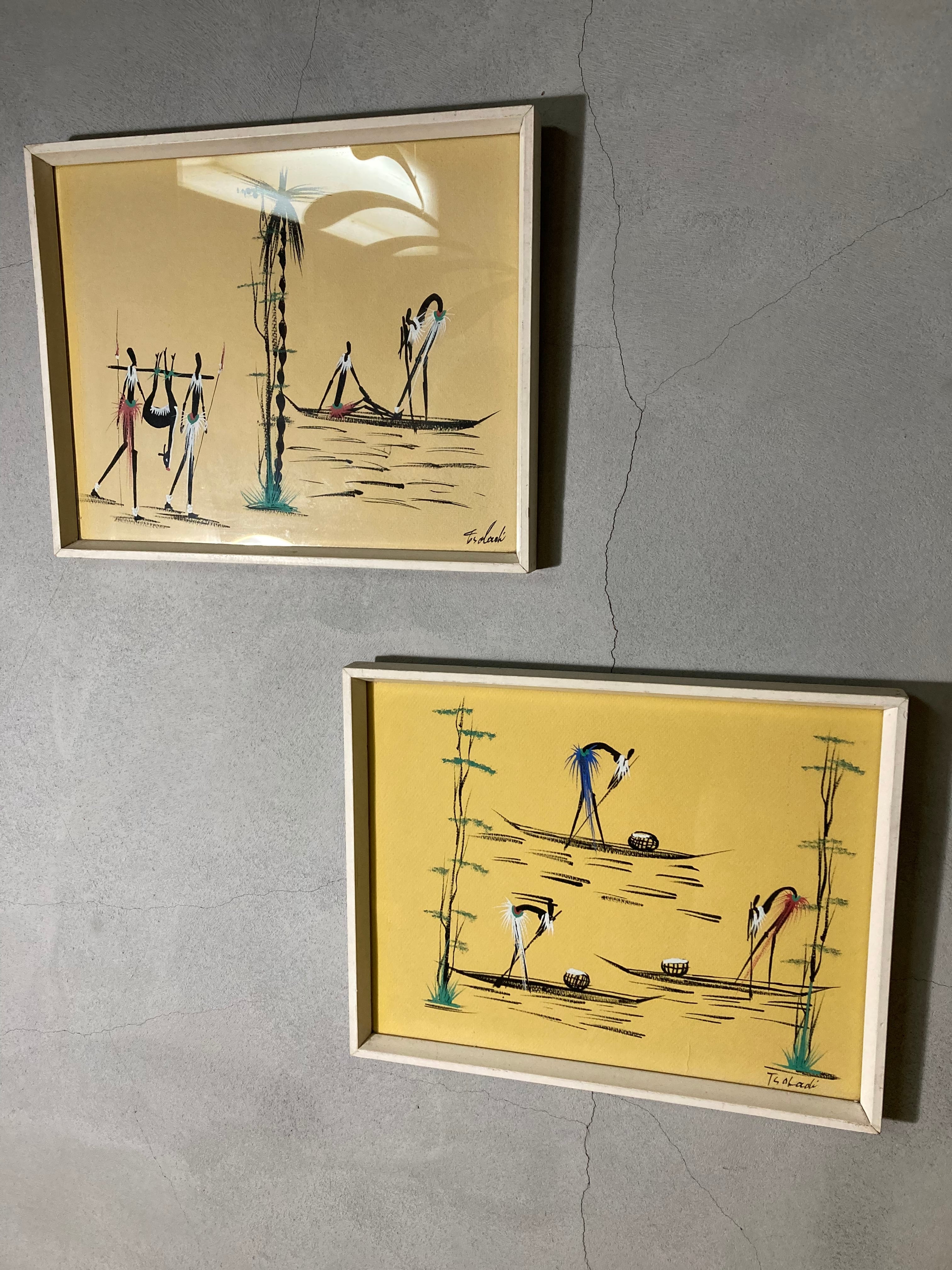 MID CENTURY HANDPAINTING AFRICAN ART  (beady antiques)