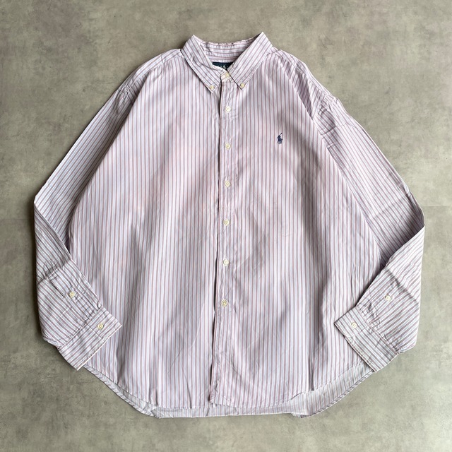 ラルフローレン BDストライプシャツ 刺繍ポニー 2XL パープル 紫 紺 白