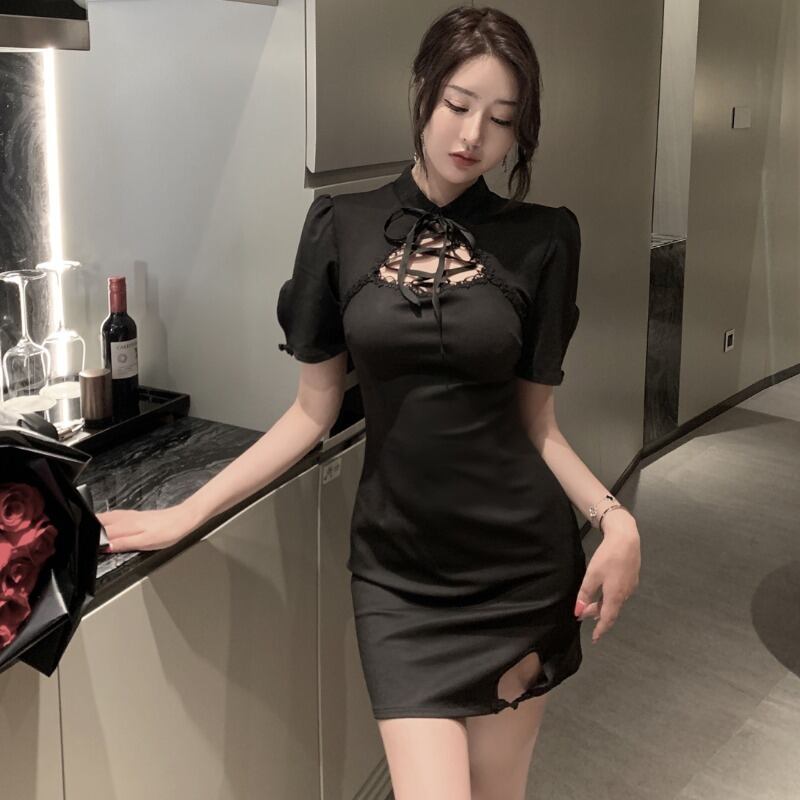 スタイルスタンダードバンドポケットスリムドレス レトロ レース ハンチェンe39514959177