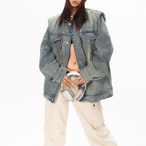 ジップレイヤードショルダーデザインジャケット   R01382