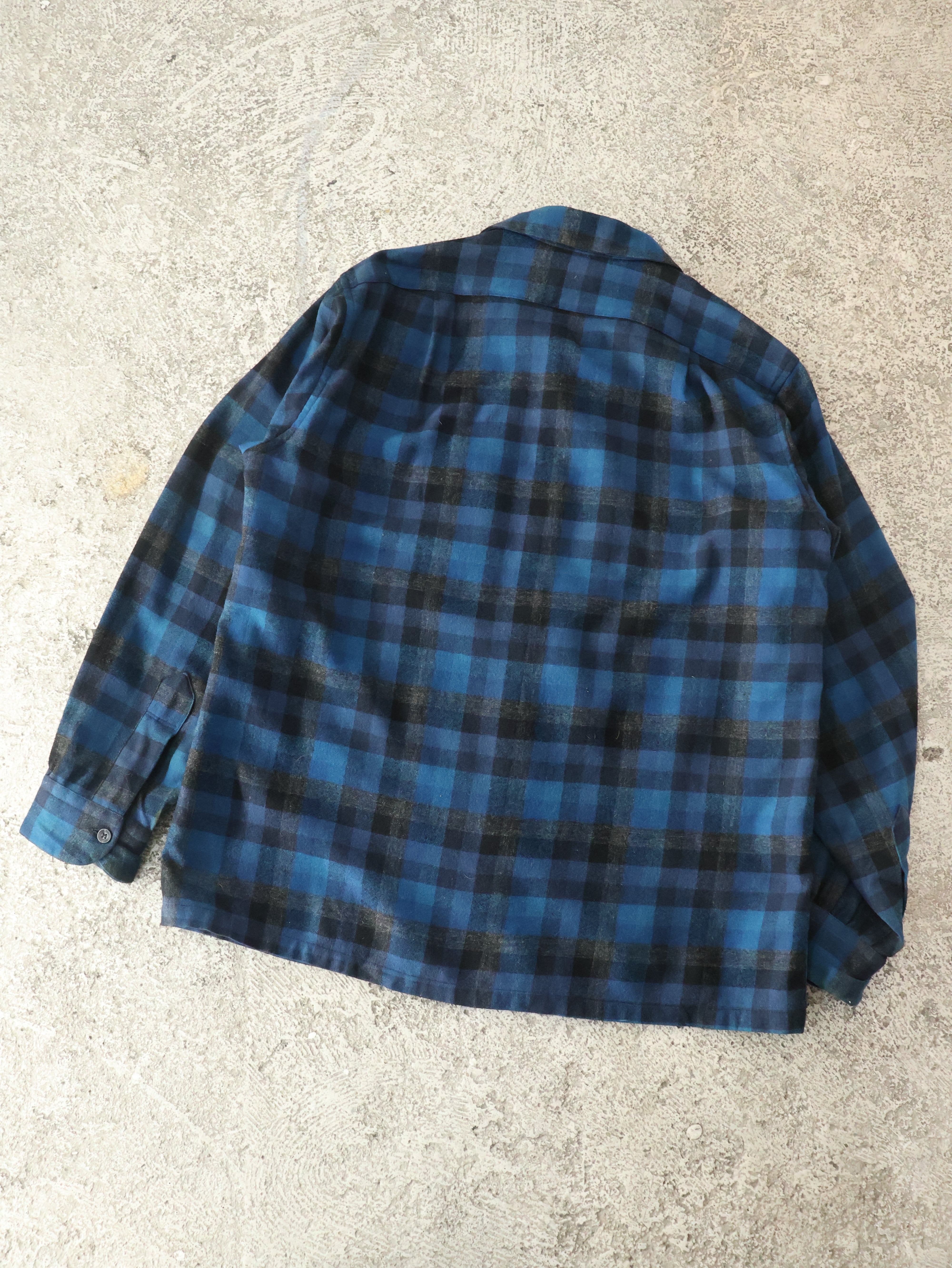 60s Pendleton wool board shirt 表記M ブルー チェック ウール ボード