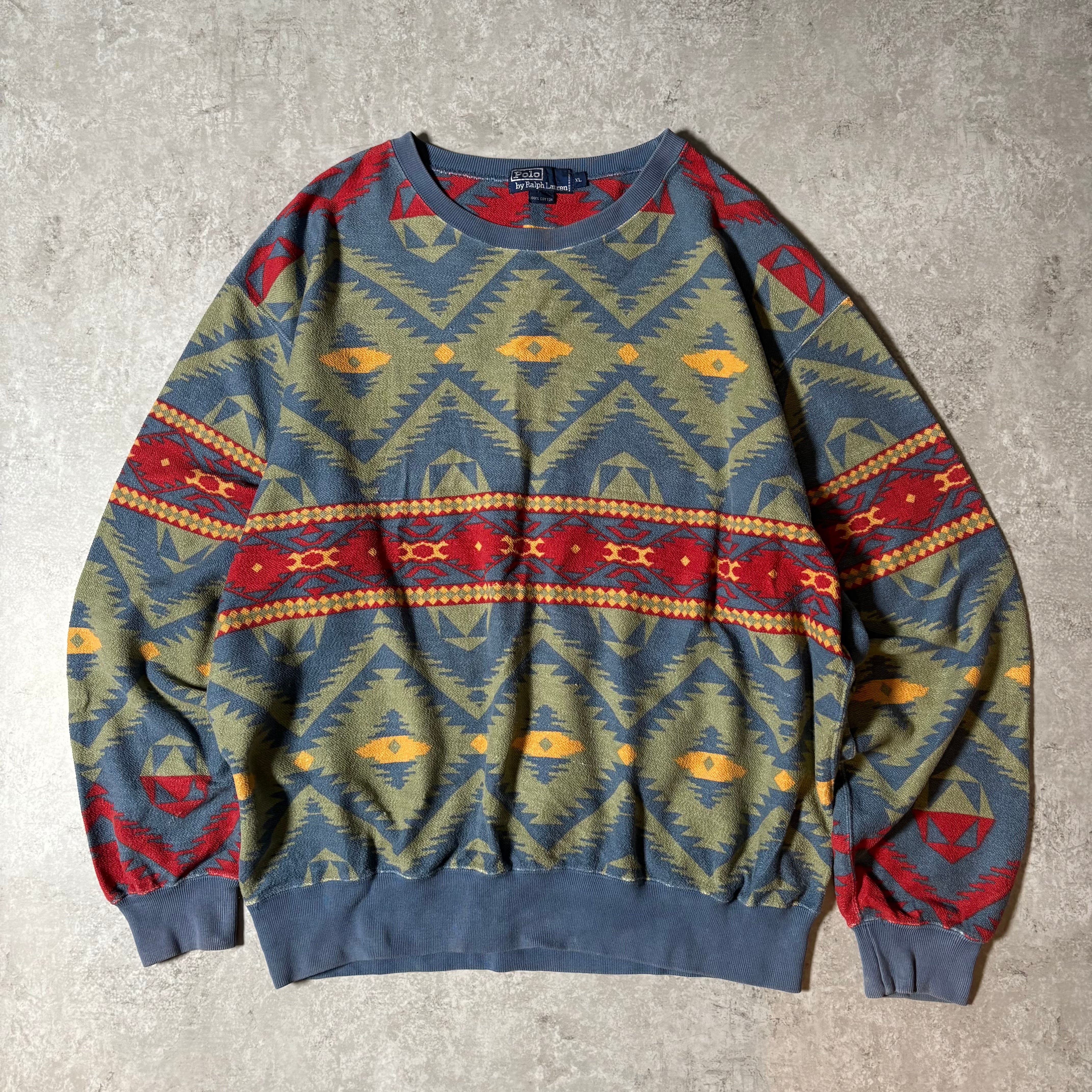 1990s “Polo by Ralph Lauren” Native Pattern Cotton Sweatshirt
