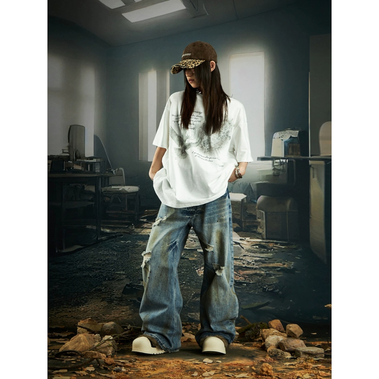 ストリート ダメージ加工 デニムパンツ P348