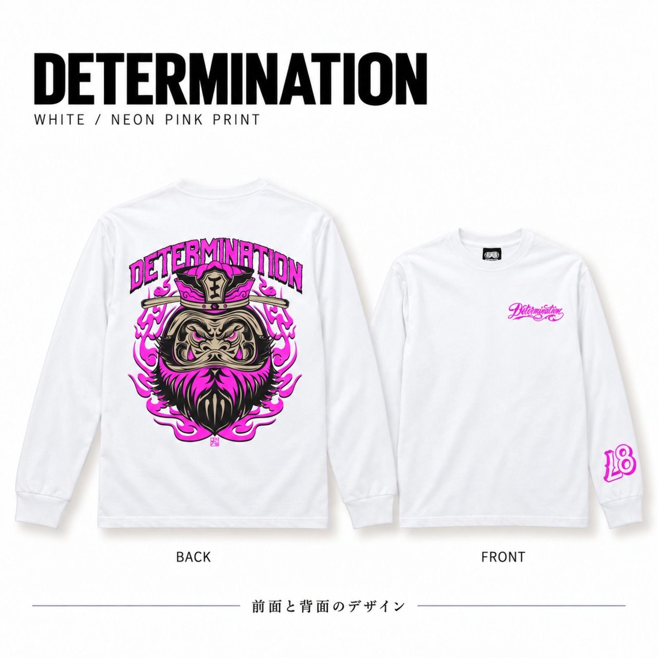 閻王 WHITE×NEON PINK L/S T-Shirt