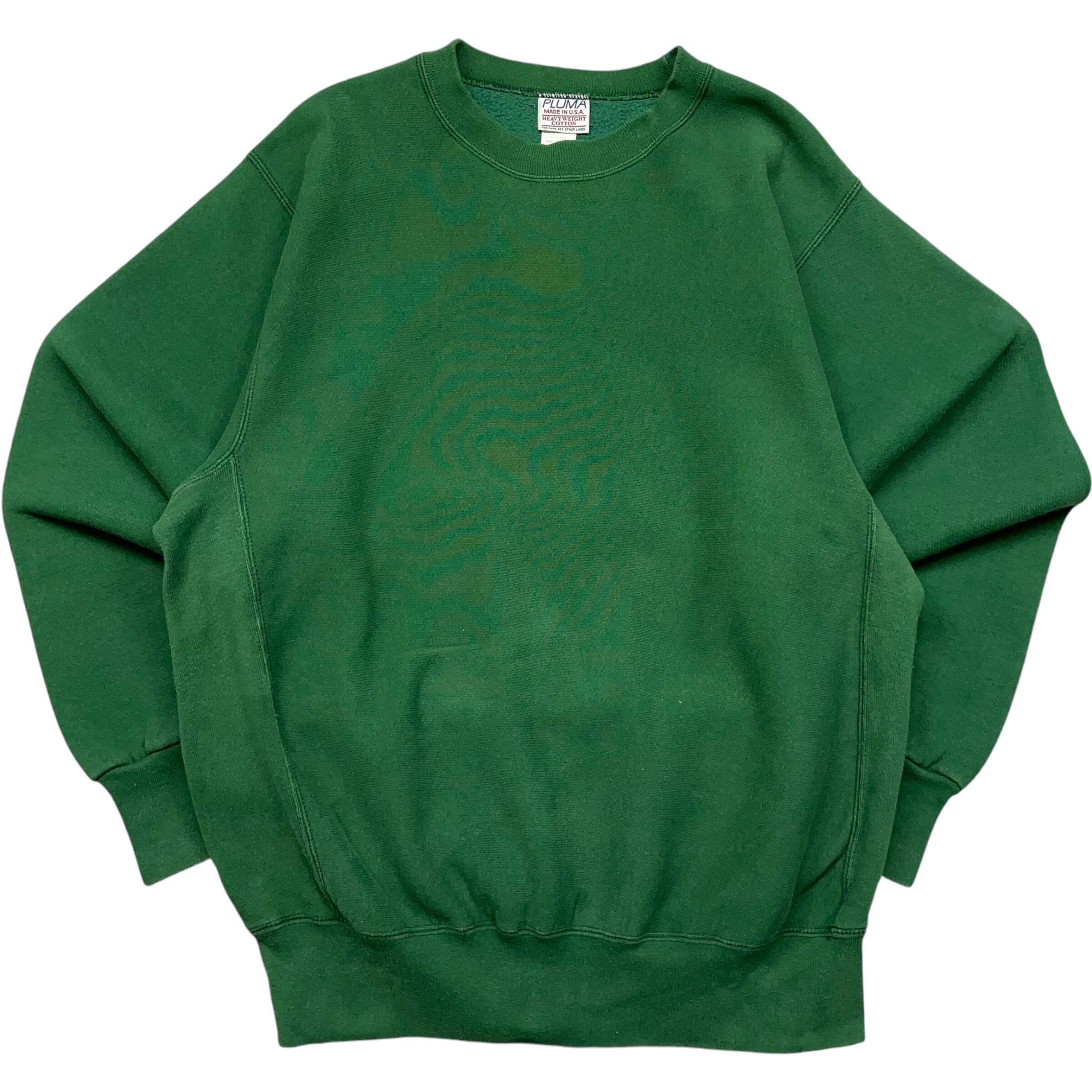 《L》 PLUMA スウェット ヘビーウェイトコットン 無地 リバースウィーブ仕様 肉厚 グリーン USA製 90年代 vintage no.4759