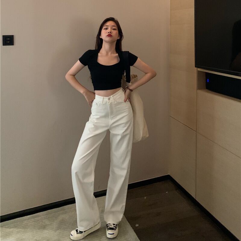 ホワイトハイウエストスーツカジュアルパンツレディース秋ルーズストレートワイドレッグパンツ2020新作シンスポーツパンツ ブラックストロベリース139876770