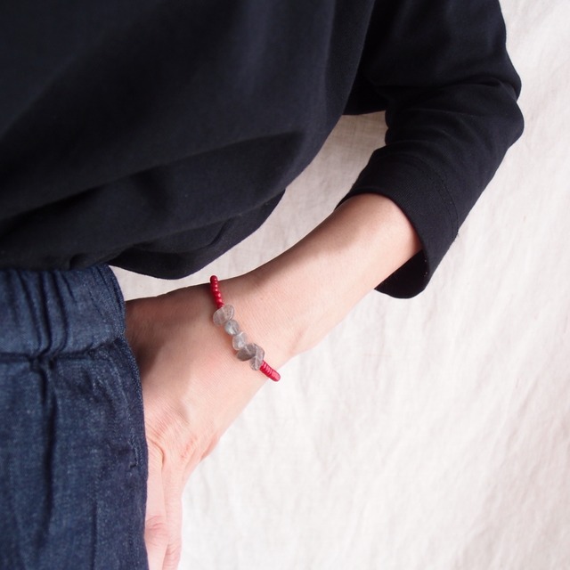 Red Coral × Labradorite Bracelet【K14gf】レッドコーラル×ラブラドライト ブレスレット／Rough Tumble