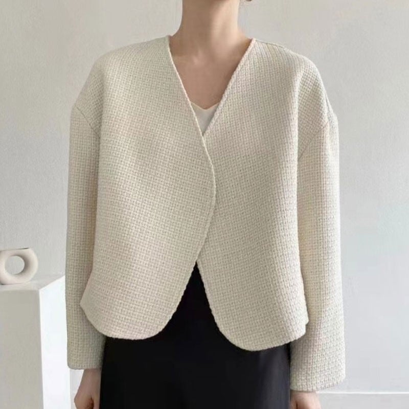 Vネックノーカラーツイードジャケット t-00694 | Riant