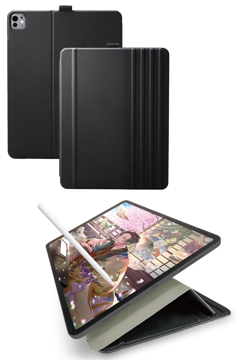 エレコム ipad pro 13インチ (M4) 2024年モデル ケース 8段階の角度調整可能 ペン収納 フラップ付き TB-A24PLWVDBK