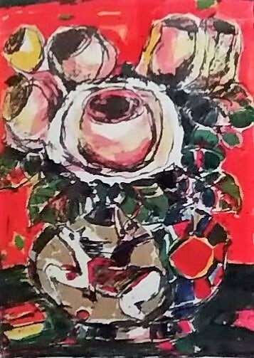 安食慎太郎「ばら」 ジクレー 17/150 額縁外寸61.0x69.0x3.0㎝ 裏