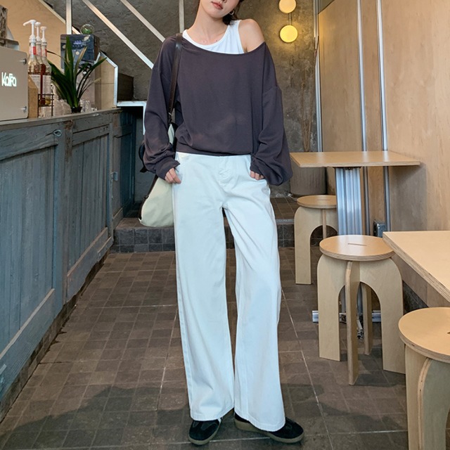 fake two-piece cut and sew top J00015