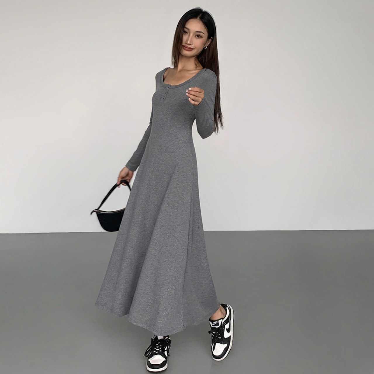 フロントボタン Aライン  ワンピース   2colors  26037・画像8