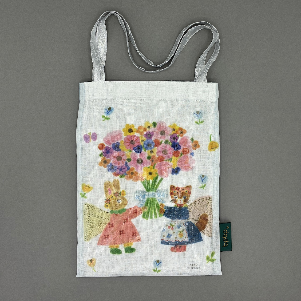 【Aiko Fukawa】BOIL LAYERED MINI TOTE BAG ボイル生地 レイヤード ミニトートバッグ -BOUQUET- RABBIT & CAT