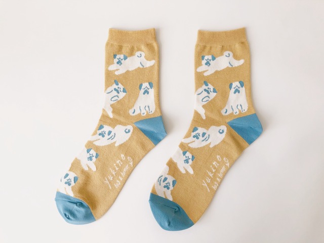 yukino textile socks 『PUGS』イエロー