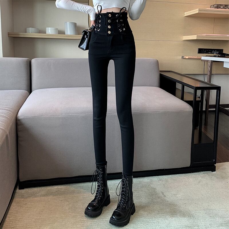 ジーンズ スリムブラックロングパンツ ガールズファッション89259875304