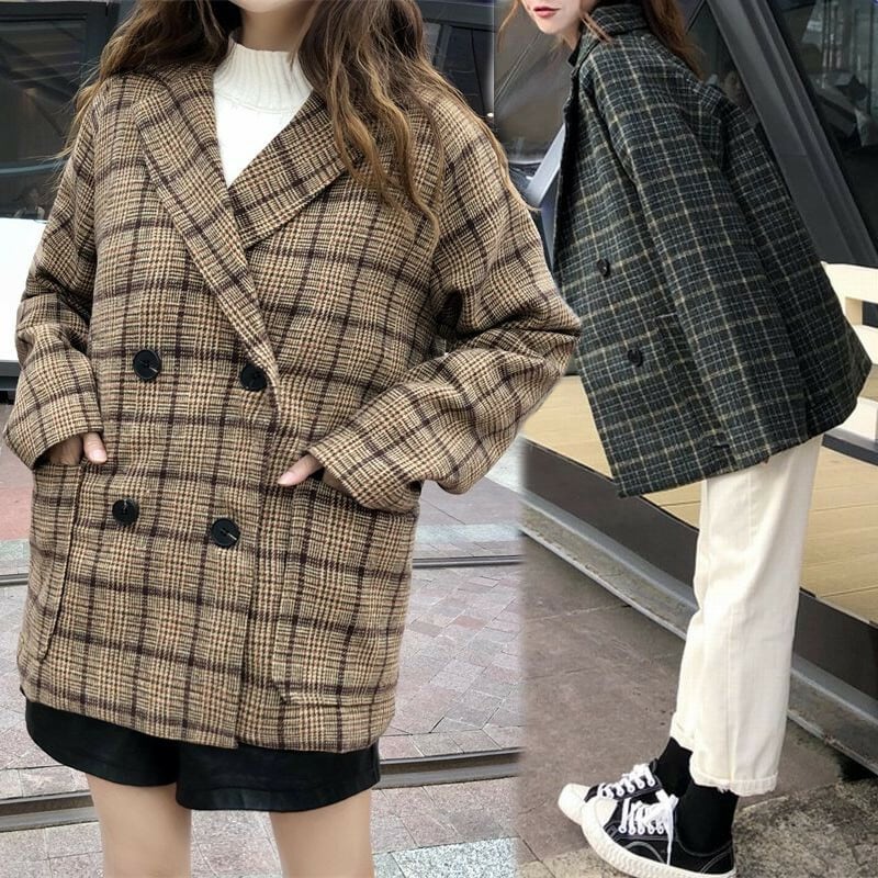 チェック柄 ラシャ テーラードジャケット 韓国ファッション レディース