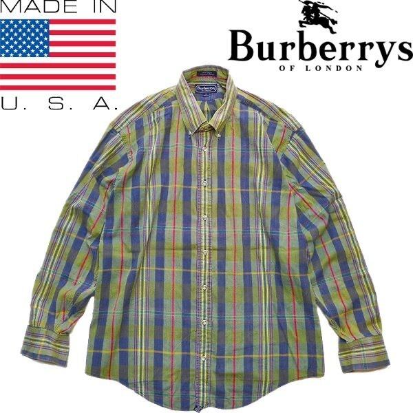 1点物◇USA製バーバリーBurberrysボタンダウン長袖チェックシャツ古着