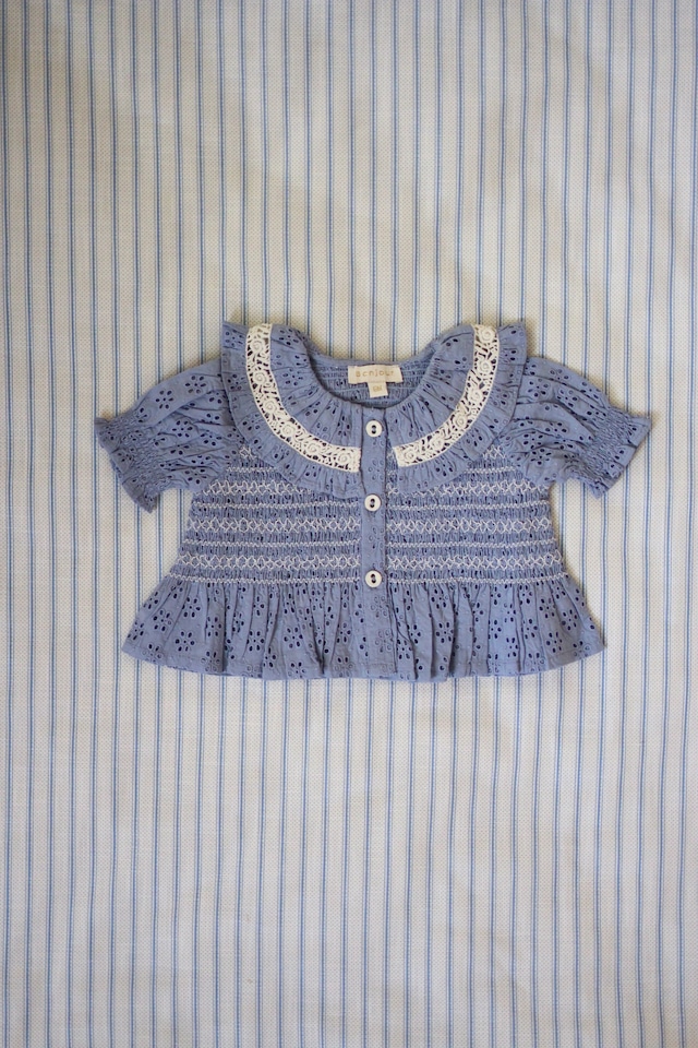 Bonjour Diary / Blouse - Blue English Embroidery (4y, 6y)