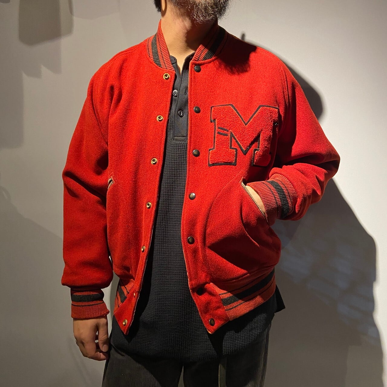 50年代 リバーシブル ウールスタジャン メンズL相当 古着 GENERAL 