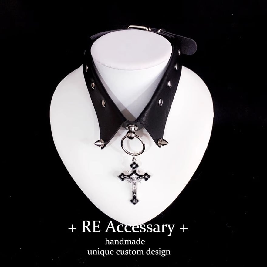 サブカル 服 地雷系 通販 チョーカー つけ襟 クロス ロザリオ ペンダント リベット ハードゴシック 闇かわいい
