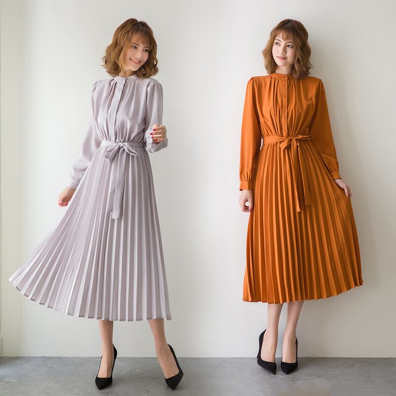 初回送料無料 プリーツワンピース 長袖ワンピース レーディスファション商品 人気ワンピース