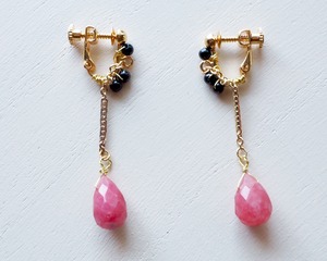 雫レッドジェイド オニキス 天然石 パワーストーン イヤリング