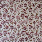 ブロックプリント生地【50cm単位】インド綿 花柄 生成り×赤×黄土色 #50510-WT1