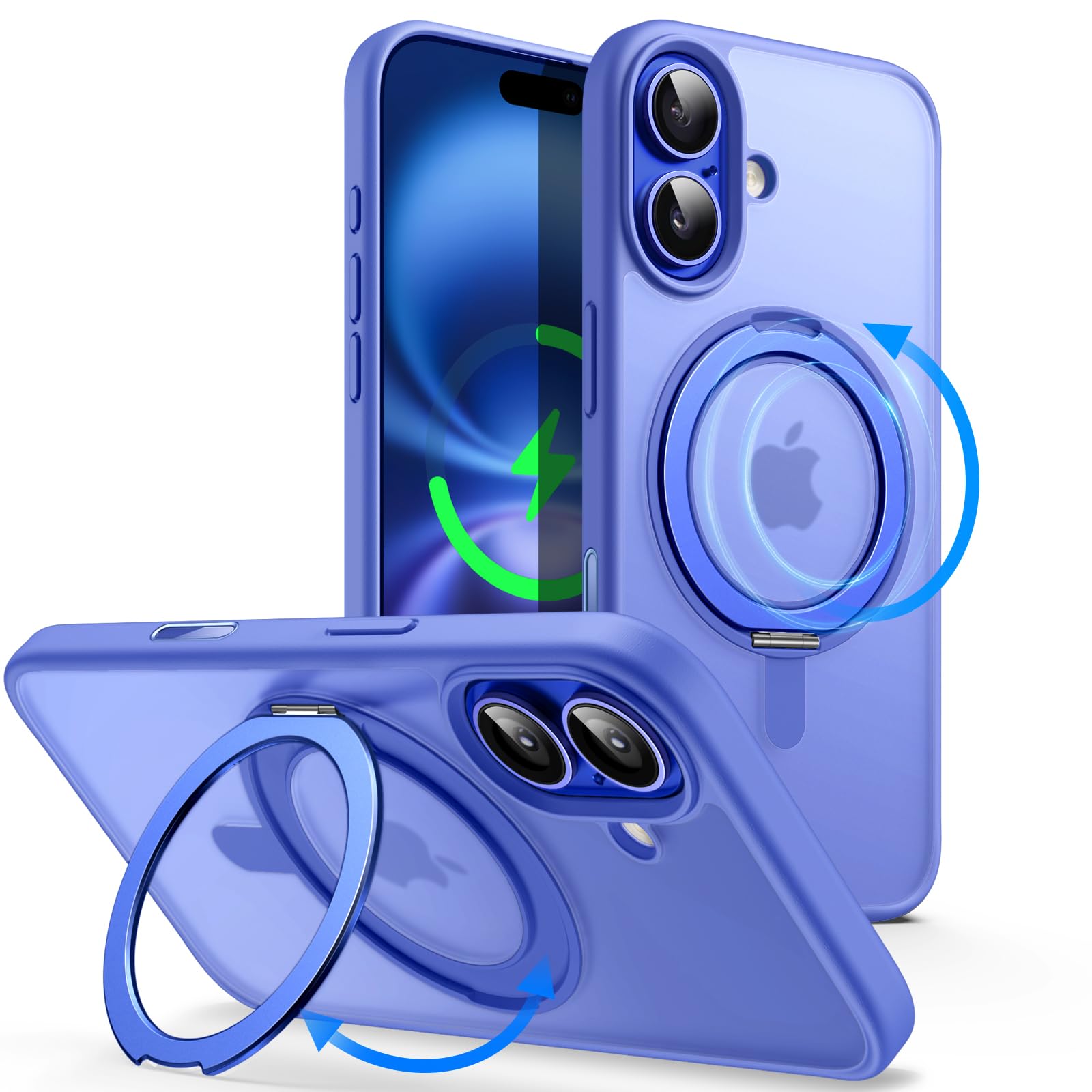 JETech iPhone 16用 360°回転リングスタンドケース (ウルトラマリン)