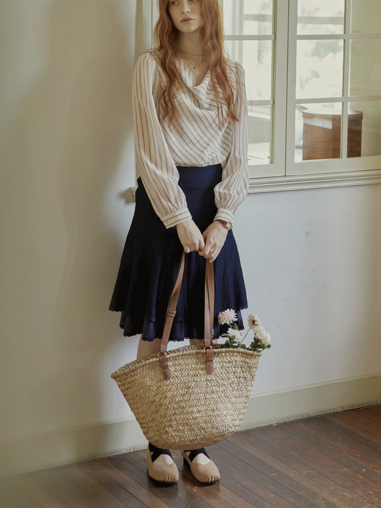 Brume Rayée Draped Blouse F0786