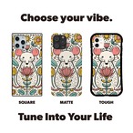 受注生産 iPhoneケース 白いうさぎと花の民芸柄｜うさぎモチーフ PSYF020D