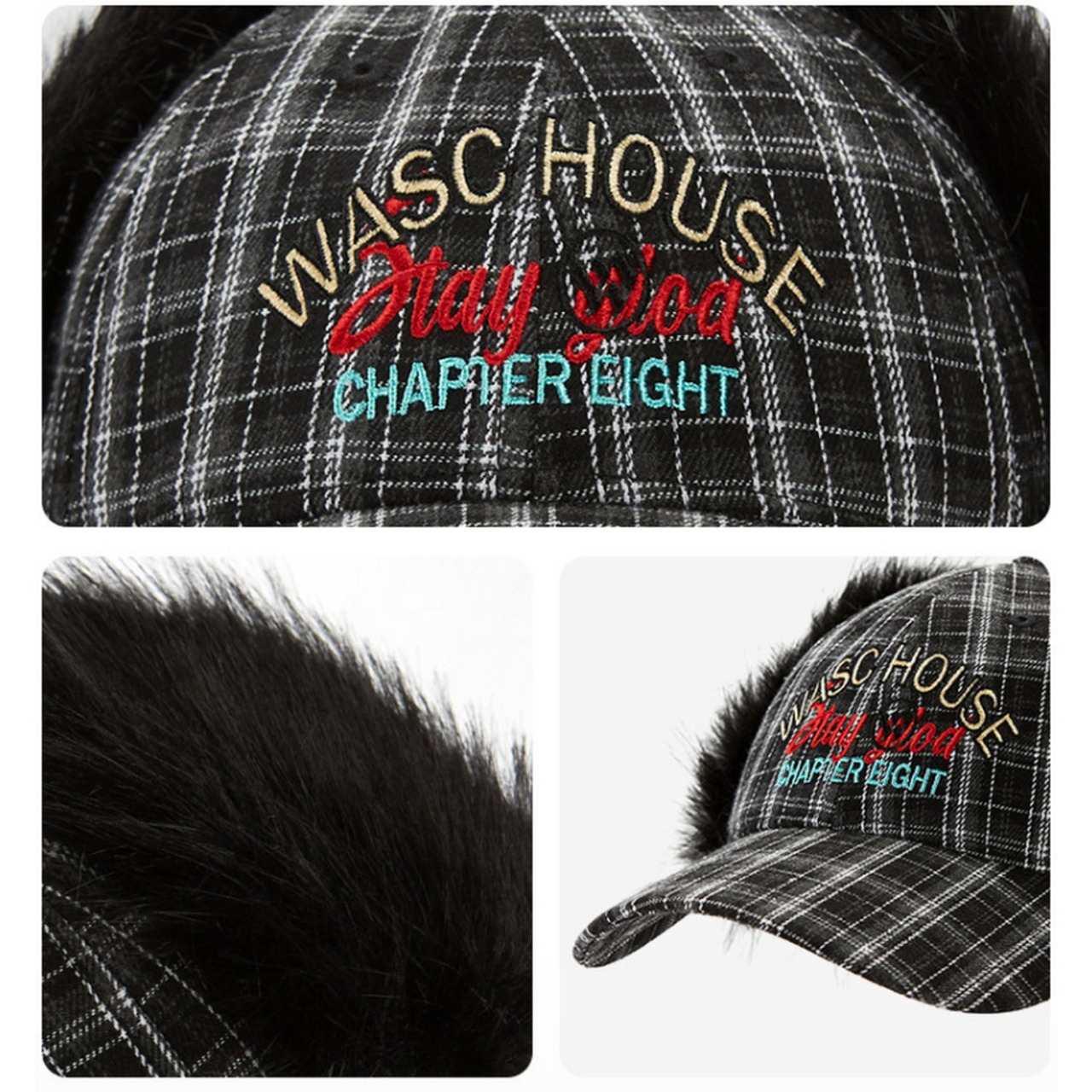 2色チェック柄防風ファーイヤーキャップ  G191