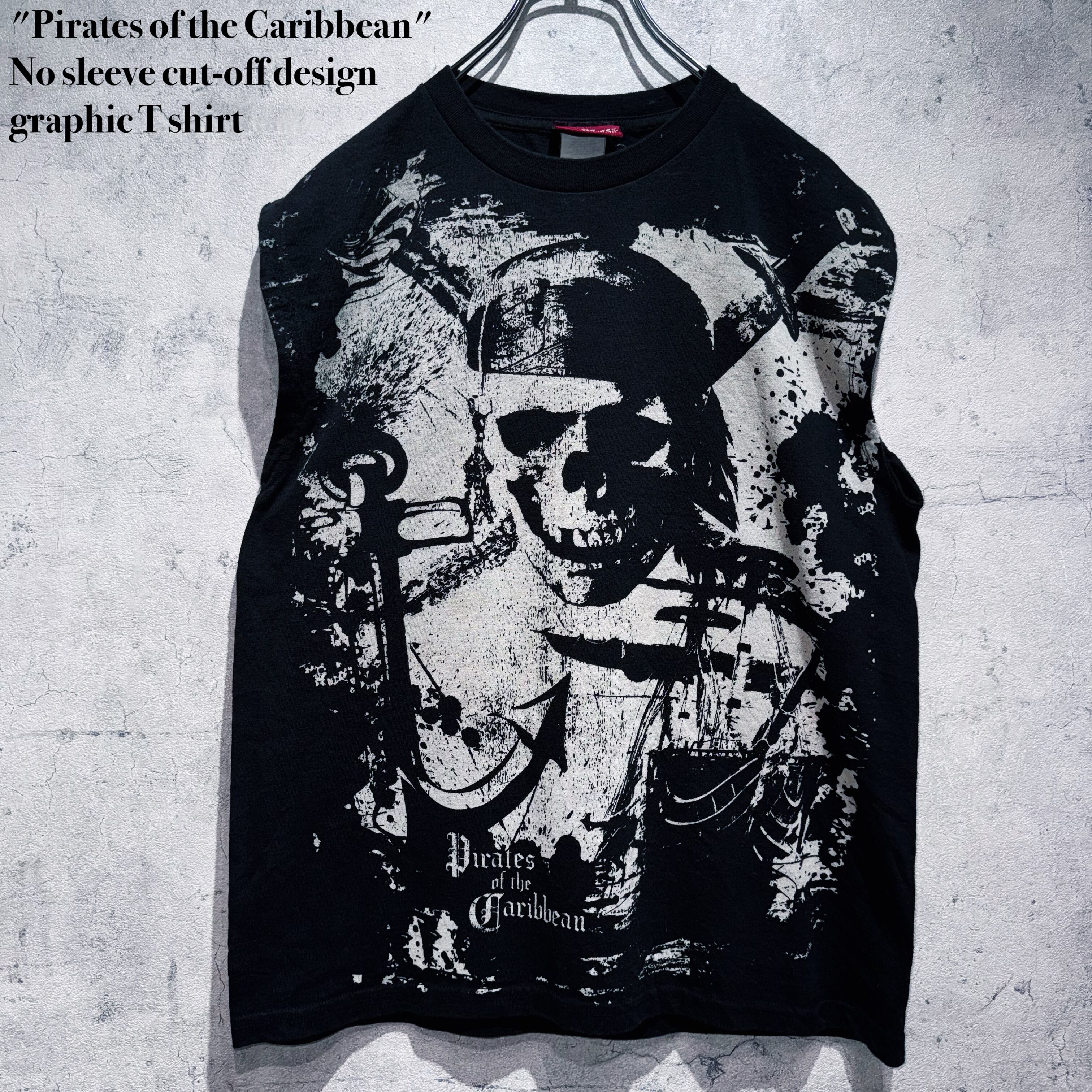 "Pirates of the Caribbean"No sleeve cut-off design graphic T shirt