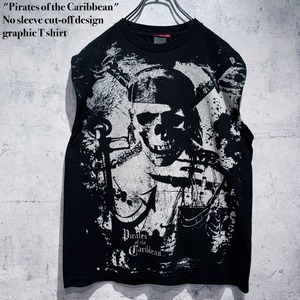 "Pirates of the Caribbean"No sleeve cut-off design graphic T shirt