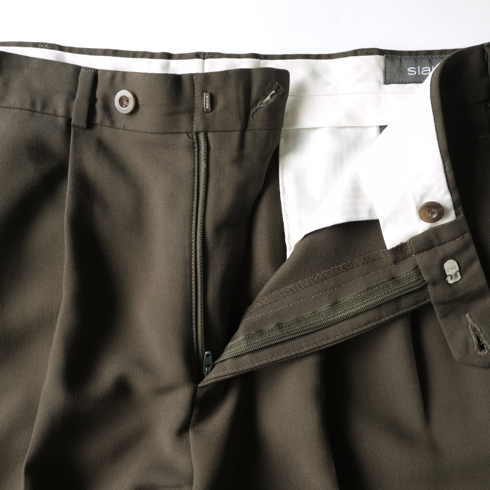 slates】00's Two tuck Slacks Olive 32×30 | RE:FOUND