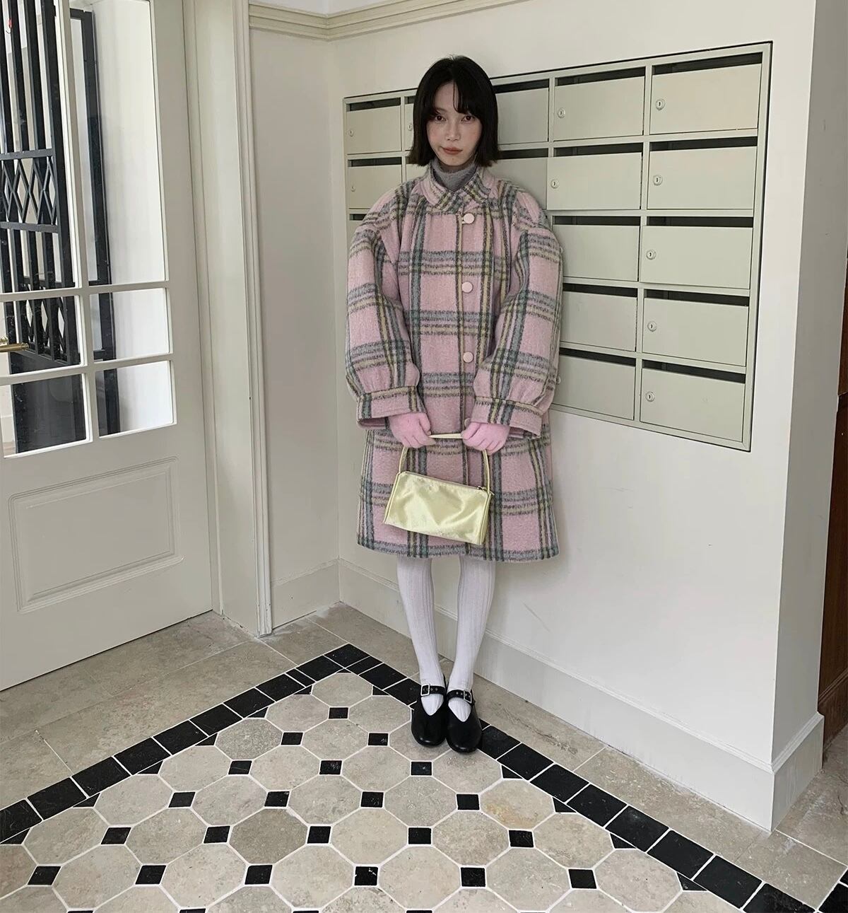 ピンク アウター コート チェック ワンピース | LOVEYsmileSHOP